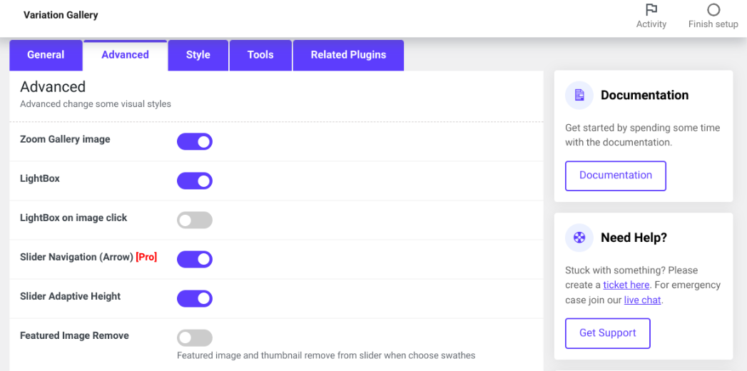 Galeri Gambar Variasi untuk pengaturan lanjutan plugin WooCommerce.