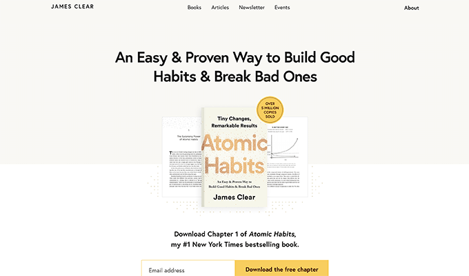 James Clear - Contoh situs web penulis James Clear - Author website example