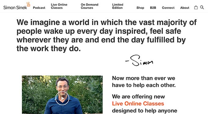 Simon Sinek - Contoh situs web penulis Simon Sinek - Author website example