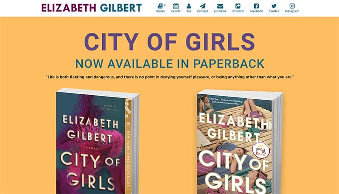 Elizabeth Gilbert - Contoh situs web penulis Elizabeth Gilbert - Author website example