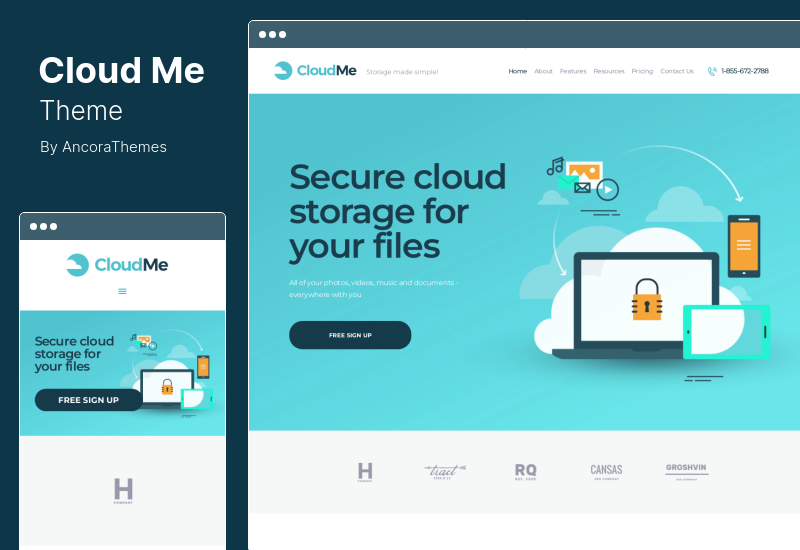 CloudMe Theme - Tema de WordPress para servicios de intercambio de archivos y almacenamiento en la nube