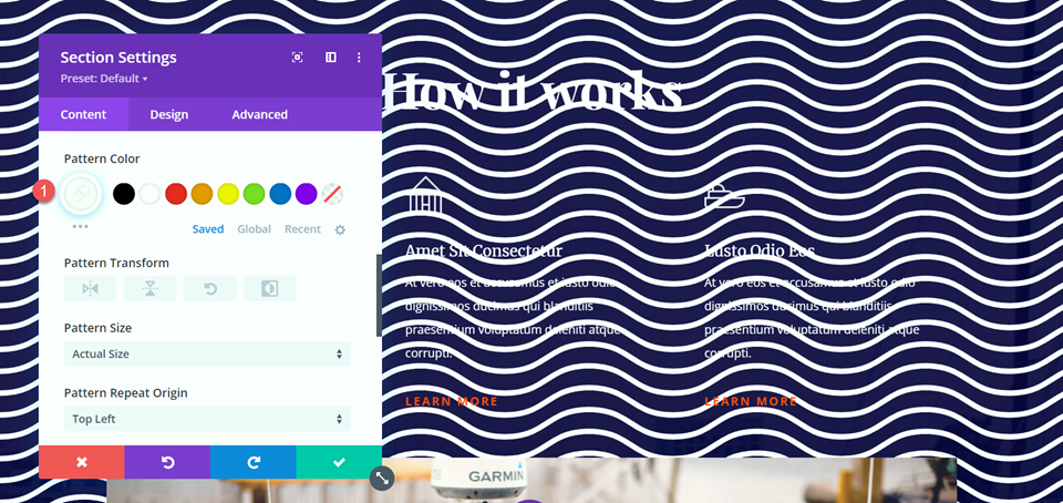 Divi Hintergrundmuster Mischmodus Layout 2 Musterfarbe