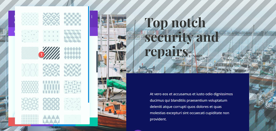 Divi-Hintergrundmuster-Mischmodus-Layout 3 Wählen Sie Muster