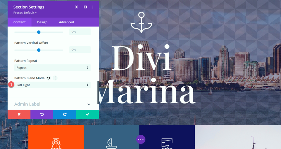 Divi-Hintergrundmuster-Mischmodus-Layout 1 Muster-Mischmodus