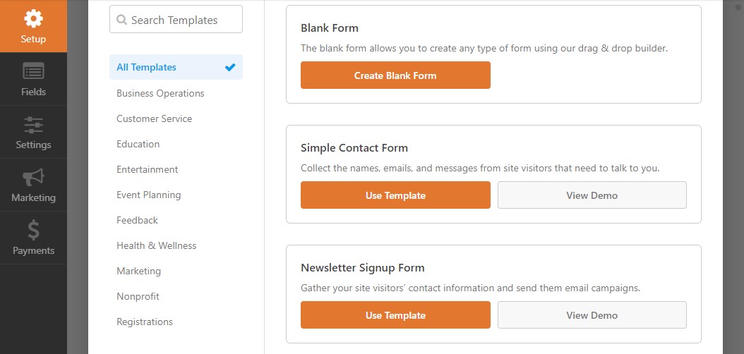 WPForms 表單模板