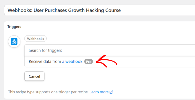 حدد تلقي البيانات من خطاف ويب Select receive data from a webhook