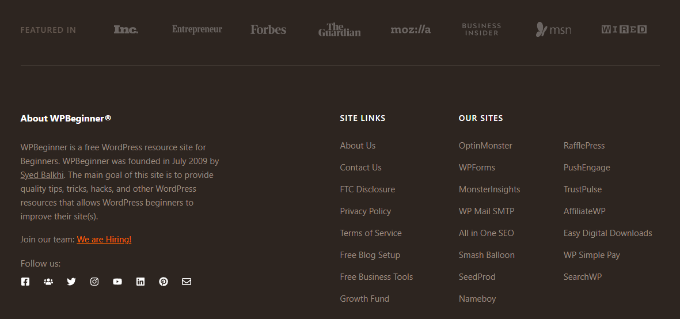 ربط المواقع في التذييل Connect sites in footer
