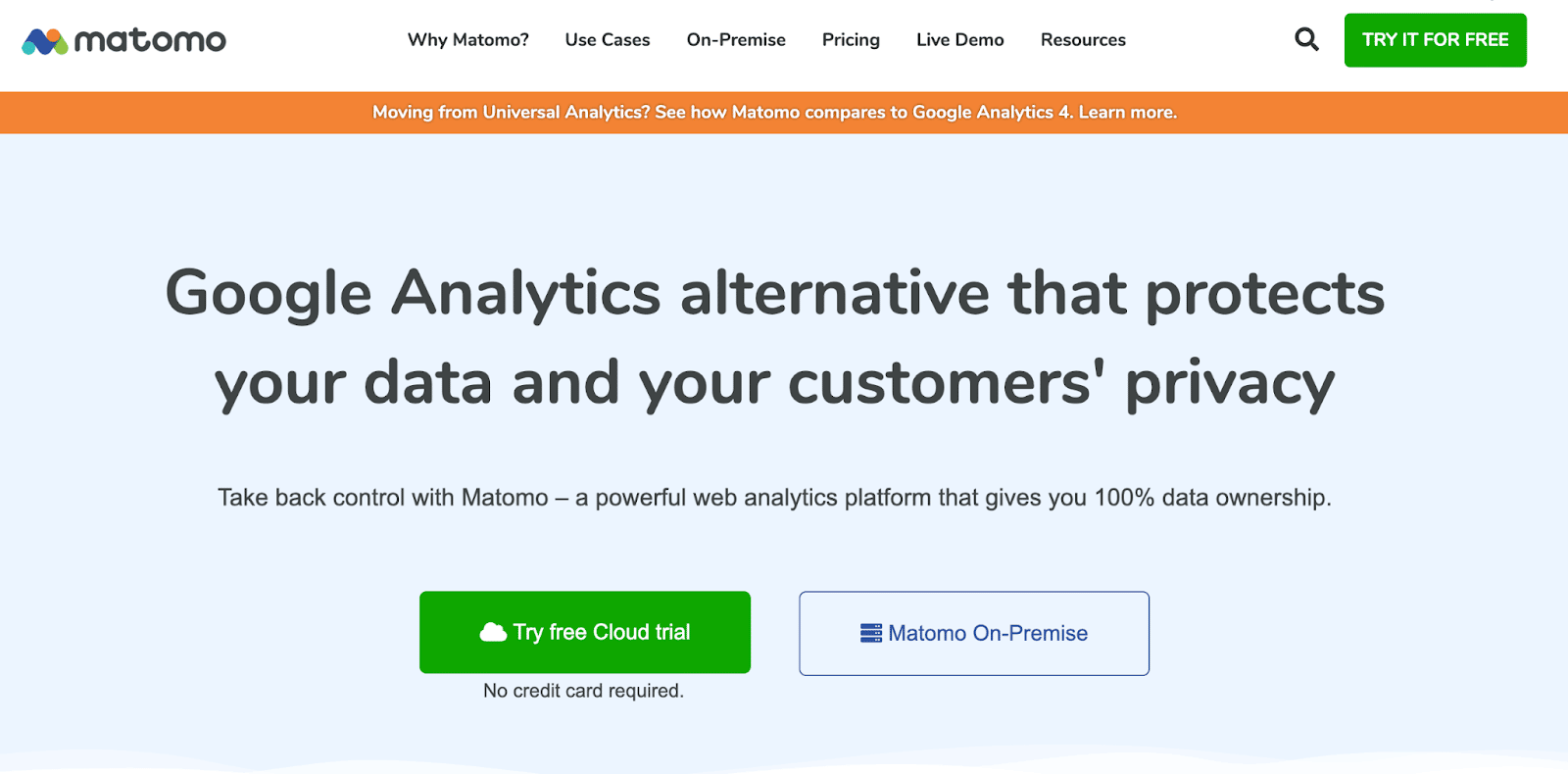 الصفحة الرئيسية لـ Matomo ، بديل Google Analytics