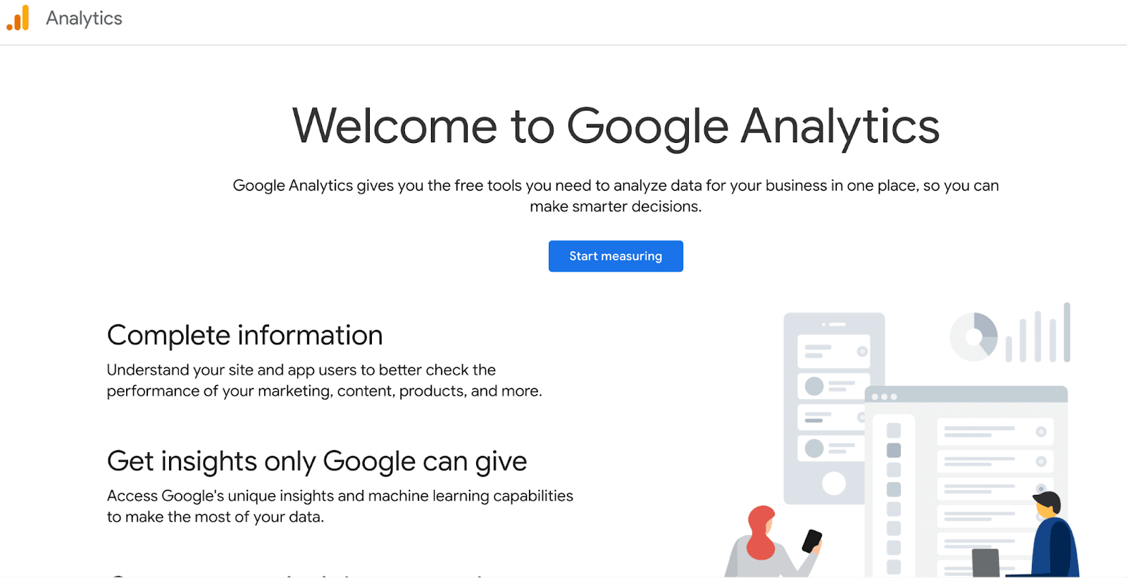 الصفحة الرئيسية لبرنامج Google Analytics
