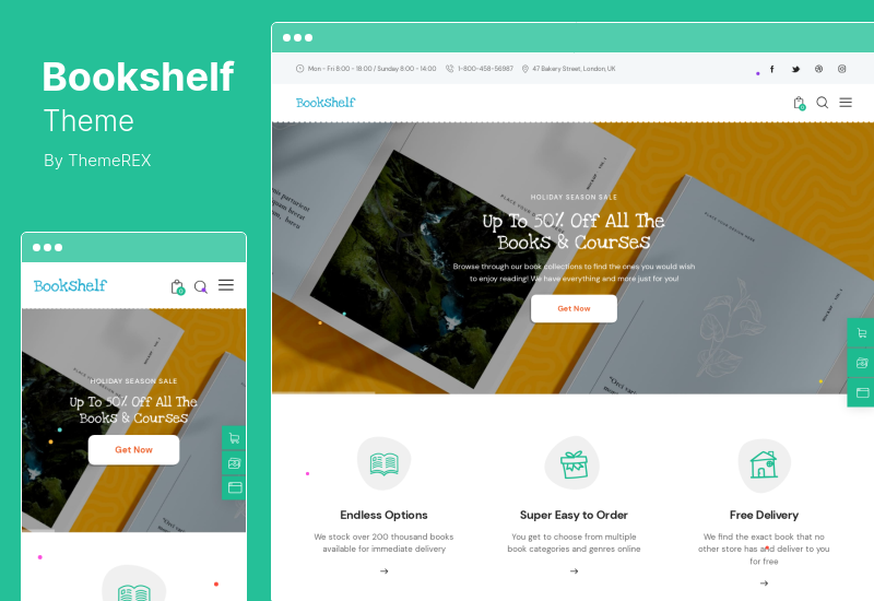 Bookshelf Theme - موضوع الكتب والوسائط على الإنترنت WordPress Theme