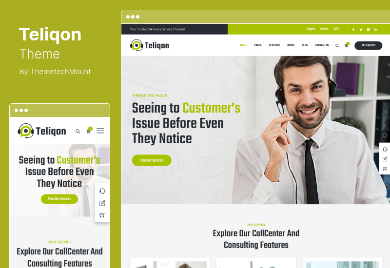 موضوع Teliqon - سمة WordPress لمركز الاتصال والتسويق عبر الهاتف