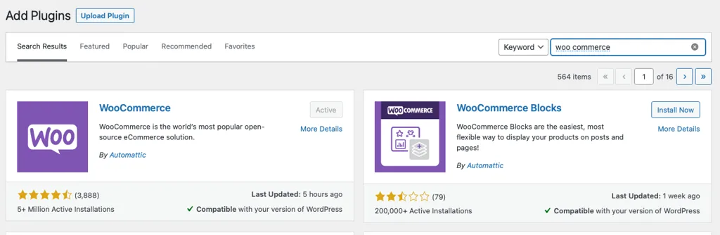 WPダッシュボードを介してwoocommerceプラグインをインストールします