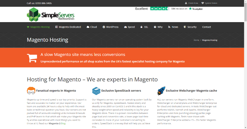 Simpleserver Magento-Hosting-Seite