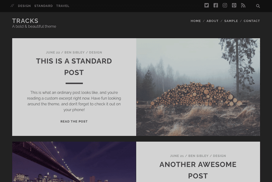 Das Tracks WordPress-Theme bietet ein bildorientiertes Layout