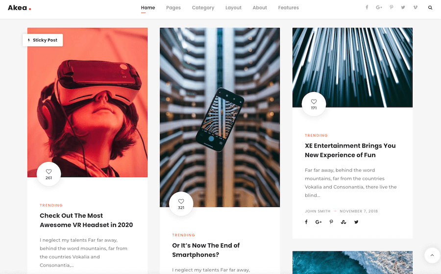Ein Screenshot des Akea WordPress-Themes.