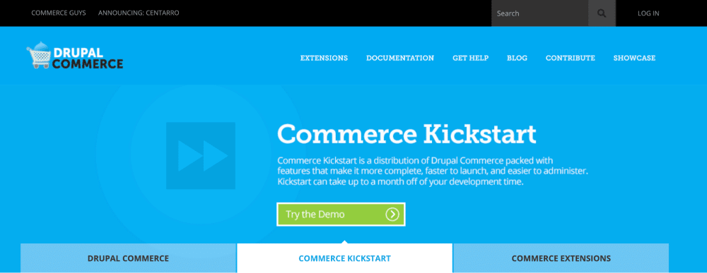 Drupal-Handel Drupal Commerce's homepage that says,