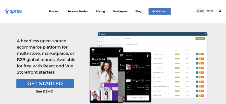 Spree-Handel Spree Commerce's homepage that says,