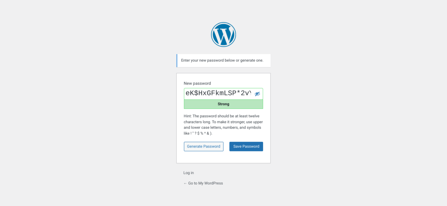 WordPress 비밀번호 재설정 옵션.