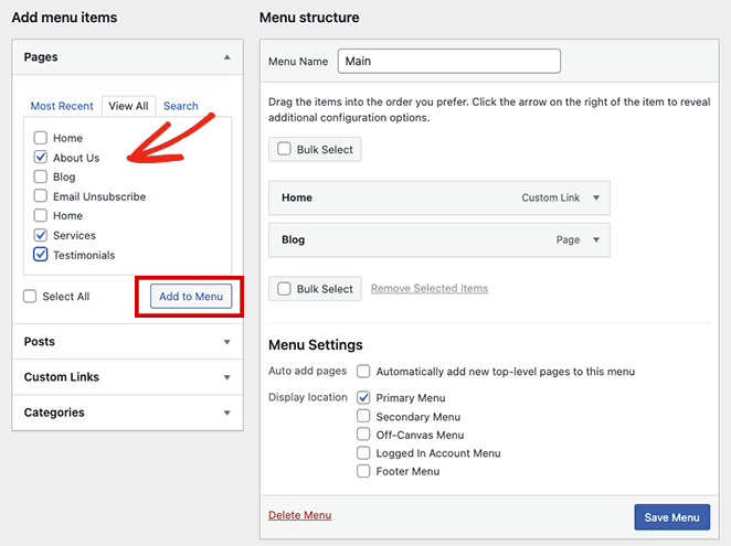 เพิ่มเมนูรายการ wordpress - SeedProd add WordPress menu items