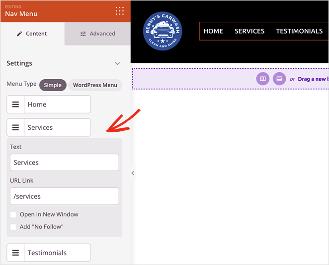 เมนูนำทางอย่างง่าย - SeedProd Simple navigation menu seedprod