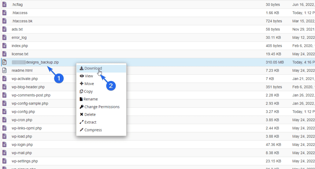 Temukan file zip dan unduh cadangan woocommerce