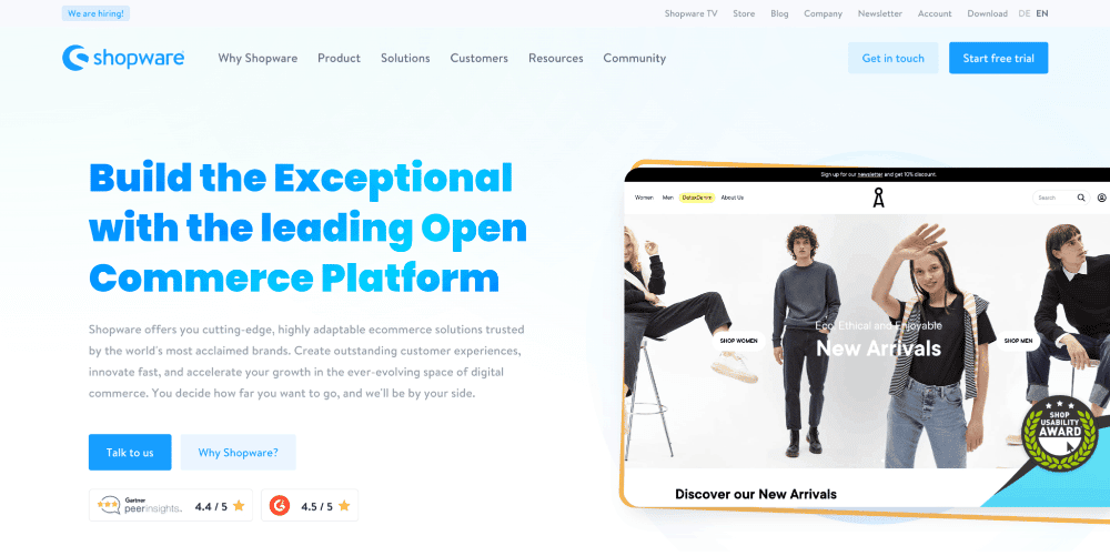 ショップウェア Shopware's homepage that says,