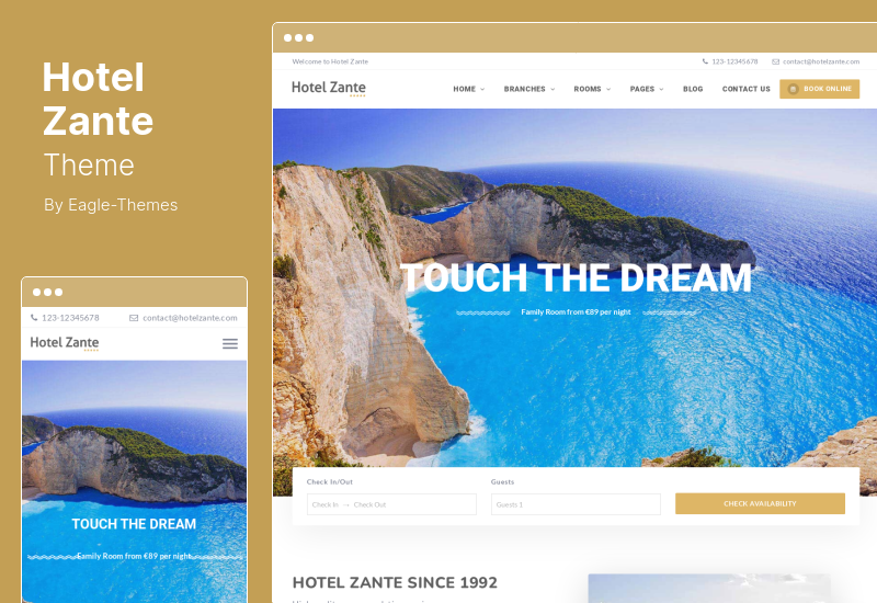 Thème de l'hôtel Zante - Thème WordPress de réservation d'hôtel