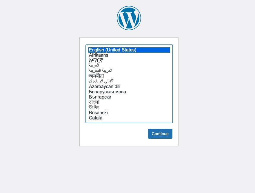 Installationsbildschirm für die WordPress-Staging-Site
