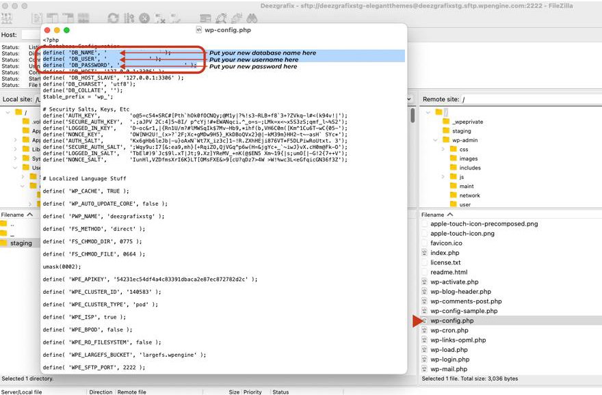 Ändern einer wp-config-Datei