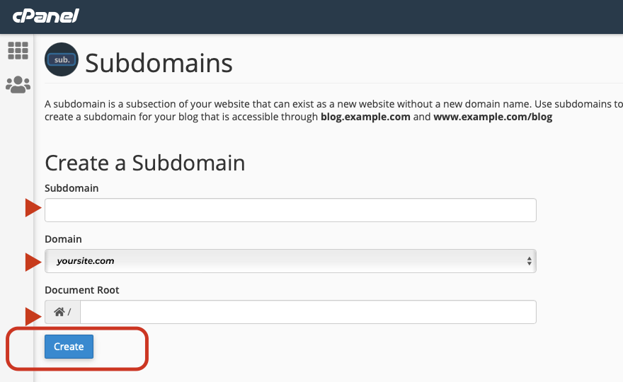 Erstellen einer Subdomain