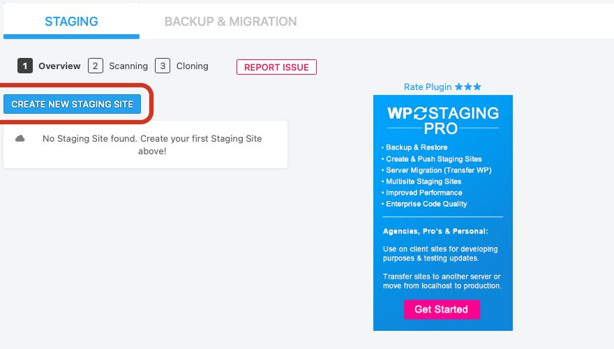 Erstellen einer neuen WordPress-Staging-Site