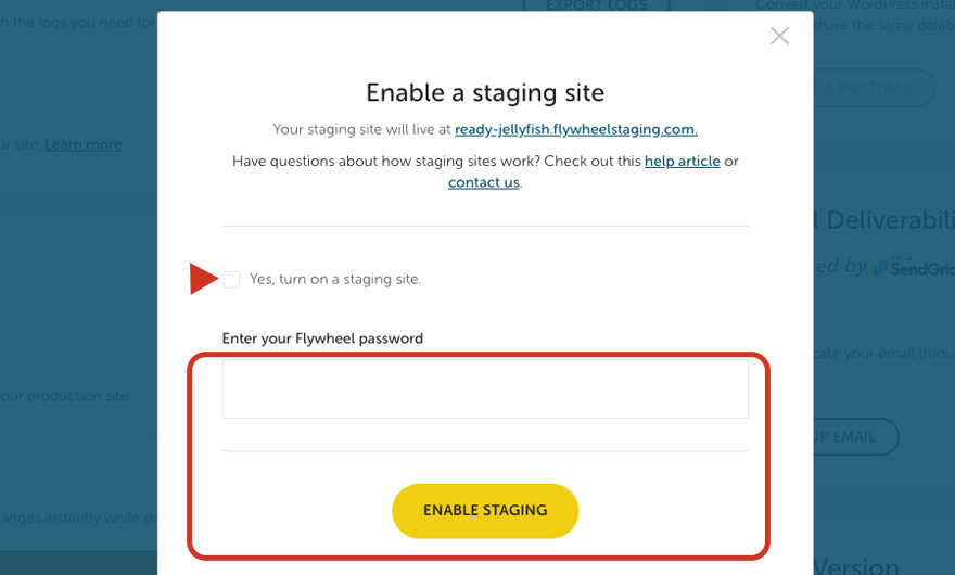 Aktivieren Ihrer Schwungrad-WordPress-Staging-Site