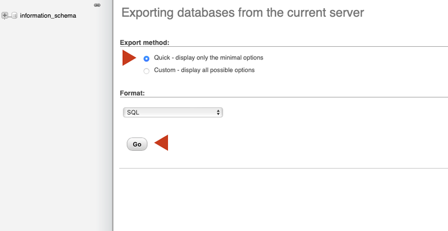 Exportieren von Datenbanken mit der WordPress-Staging-Site