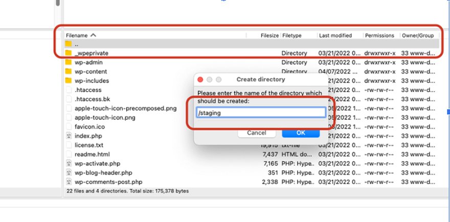 Verwenden von FTP mit der WordPress-Staging-Site