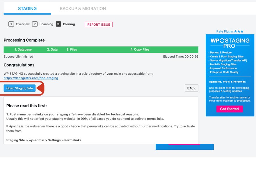 Öffnen Sie Ihre WordPress-Staging-Site mit WP Staging