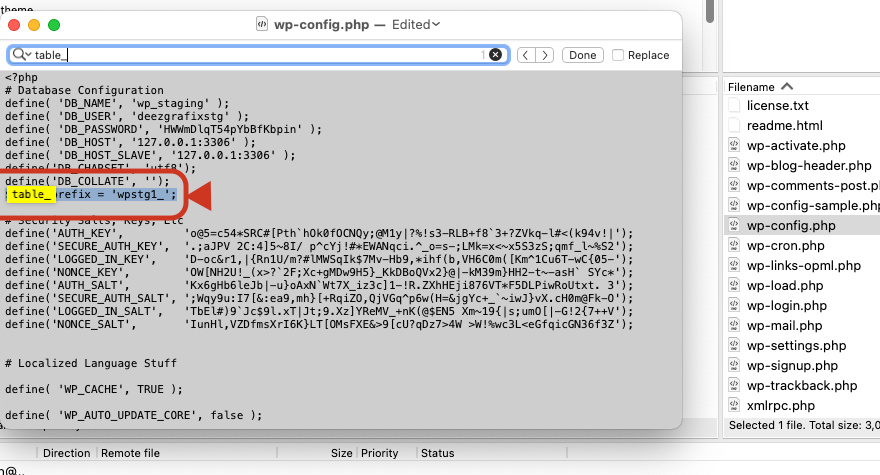 Bearbeiten der wp-config-Datei