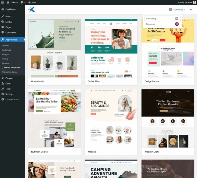 Sites de démarrage Kadence