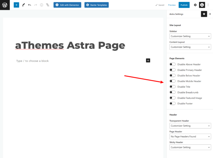 Contrôles au niveau de la page Astra
