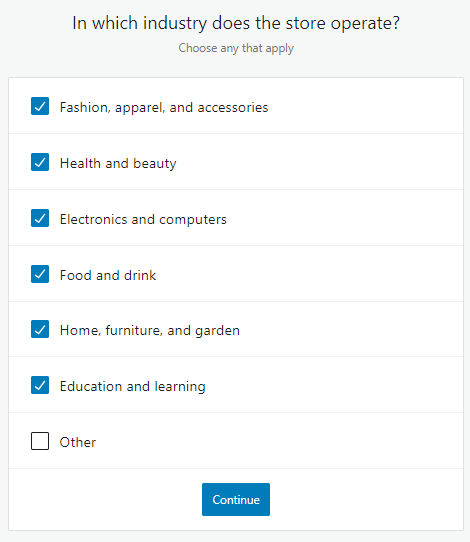 So starten Sie 2022 einen Online-Shop mit WooCommerce 4 selecting industry