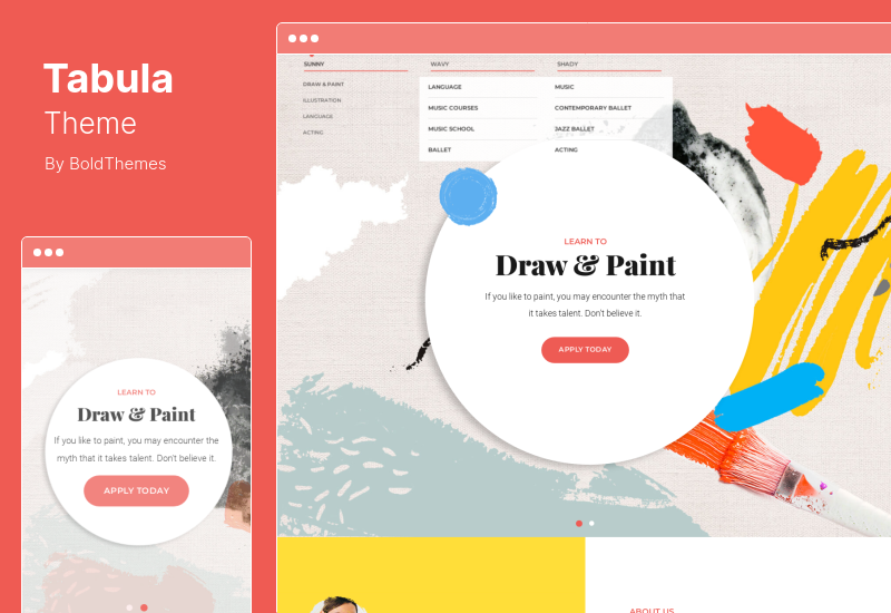 Thème Tabula - Thème WordPress pour écoles d'art, de musique et de langues