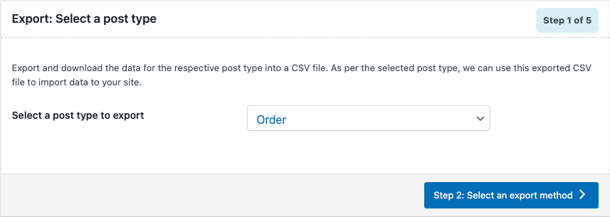 Seleziona un tipo di post per la migrazione dell'esportazione degli ordini woocommerce