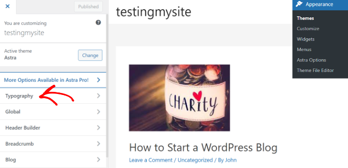 Tipografi sekmesine git Go to the typography tab