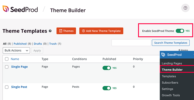 SeedProd temasını etkinleştir Enable SeedProd theme