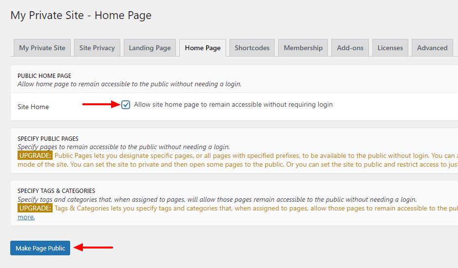 Una guida perspicace su come rendere privato un sito Web WordPress 5 Allow Home Page Accessible