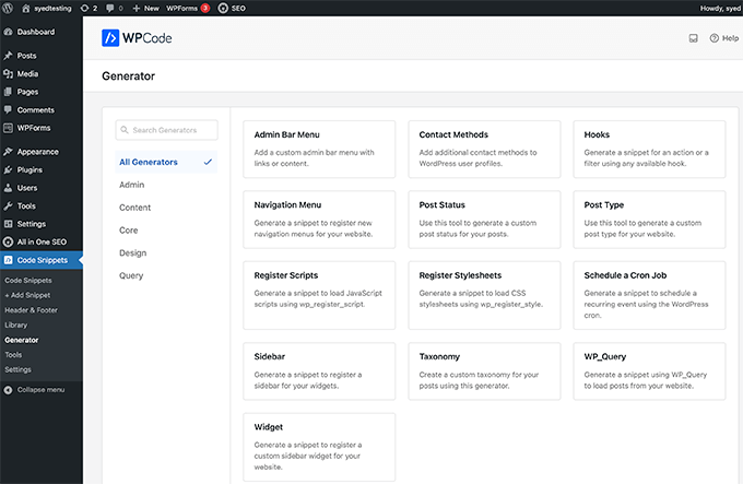 Generatori di codici WPC per WordPress WPCode Generators for WordPress