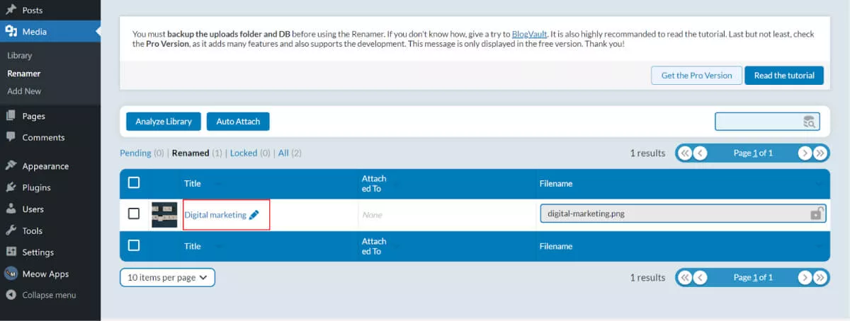 Redenumirea unui fișier imagine în WordPress