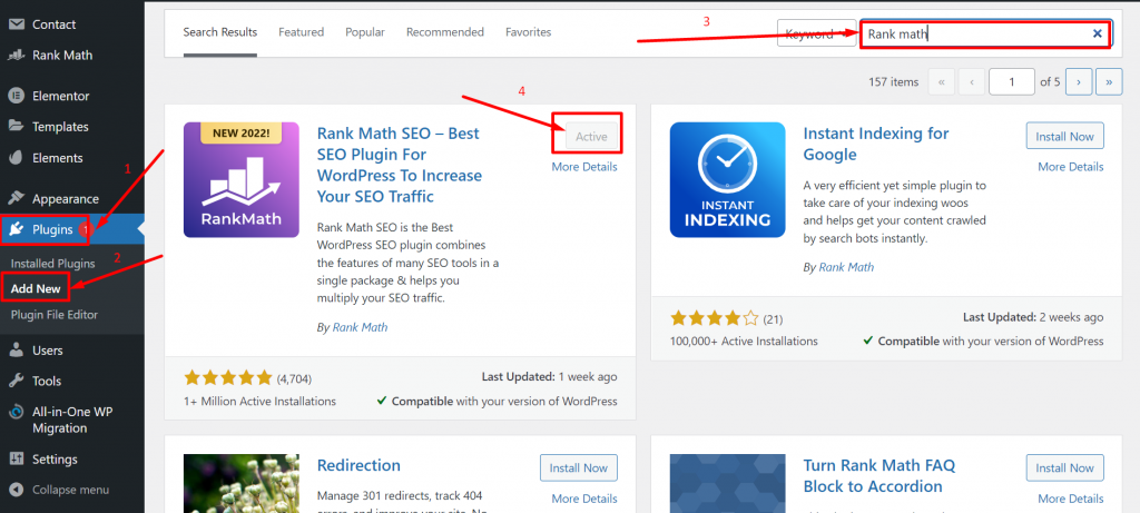 Cum să construiești un site web cu WordPress în 11 pași simpli? 7 Installing Rankmath plugin