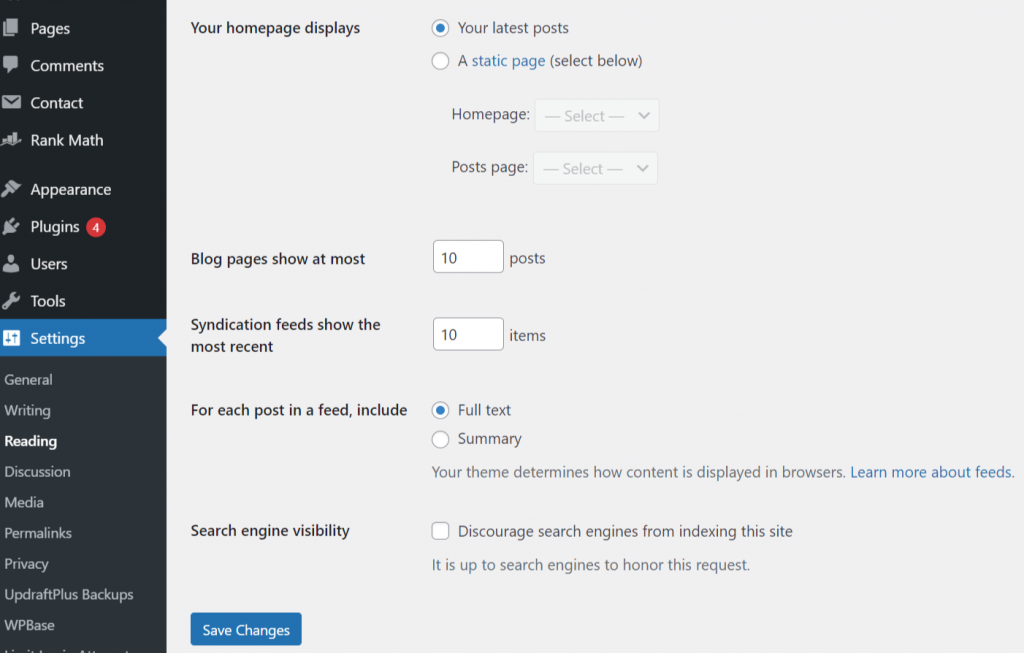Cum să pornești un blog WordPress gratuit în 8 pași simpli? 11 Reading settings in WordPress