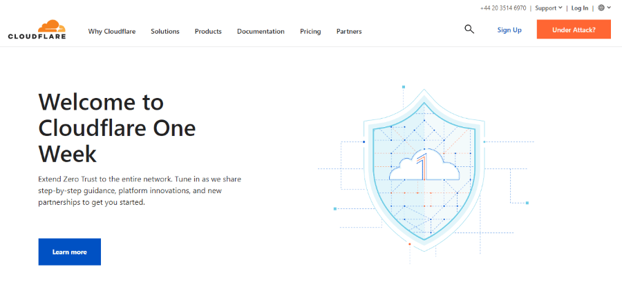 الصفحة الرئيسية لـ Cloudflare