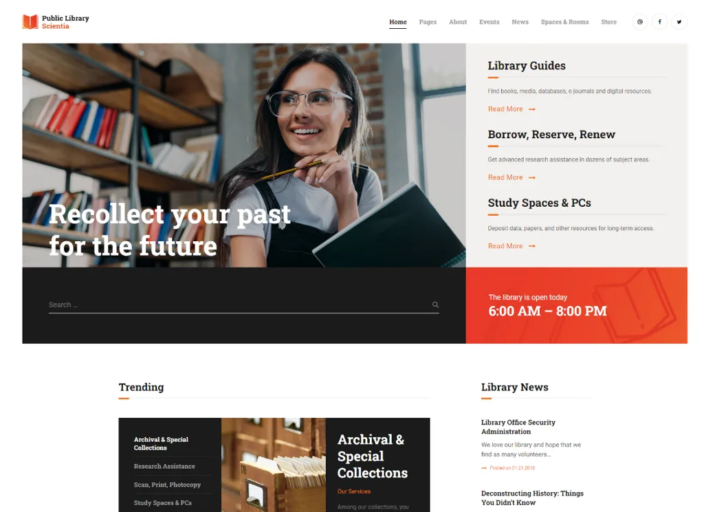 Scientia - Thème WordPress pour l'éducation des bibliothèques publiques et des librairies